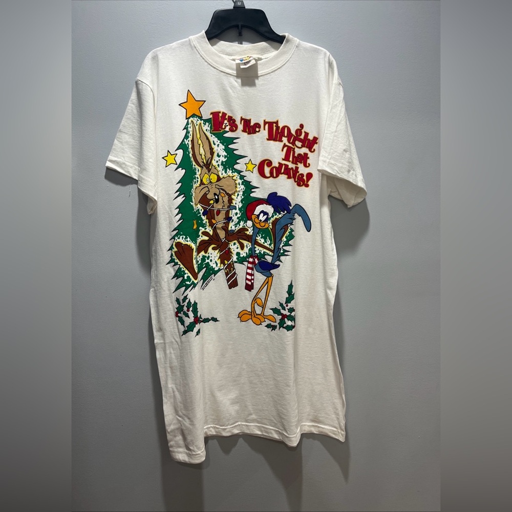 Vintage 1995 Looney Tunes Christmas‎ Sleep Shirt /Sleeping Gown. One Size